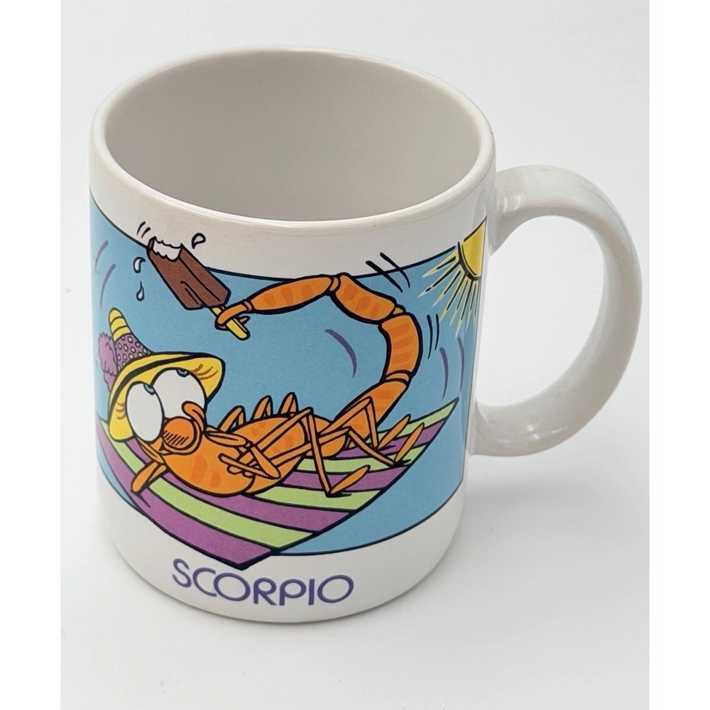 Vintage Scorpio Zodiac Coffee Cup Mug Cartoon Scorpion Horoscope